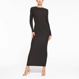 SKIMS Fits Everybody Crew Neck Long Sleeve Dress Onyx AP-DRS-1824 Size MEDIUM